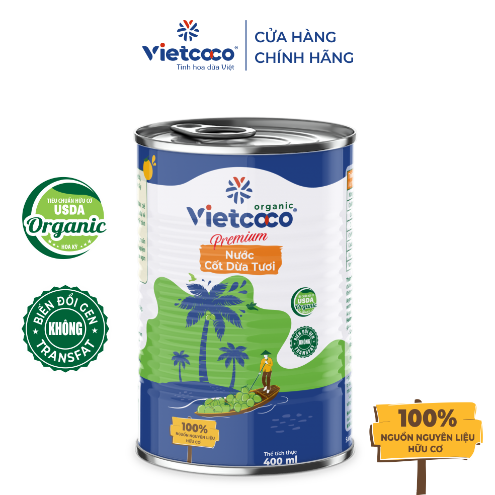 Nước cốt dừa tươi Premium Organic VIETCOCO - Lon 400ml